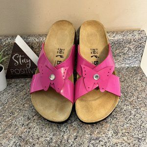 Betula Birkenstock Butterfly Pink Patent Leather Jeweled Sandals Slides Size 8